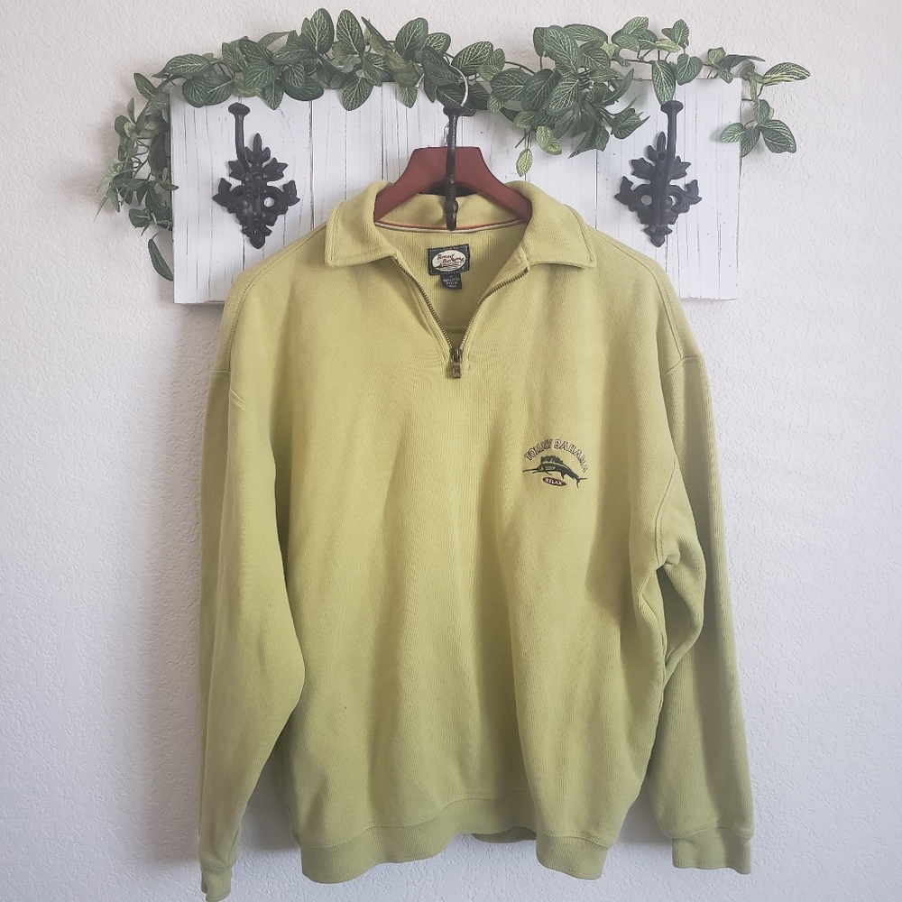 Tommy Bahama Relax Aruba Quarter Zip Pullover Green-Yellow Size Medium